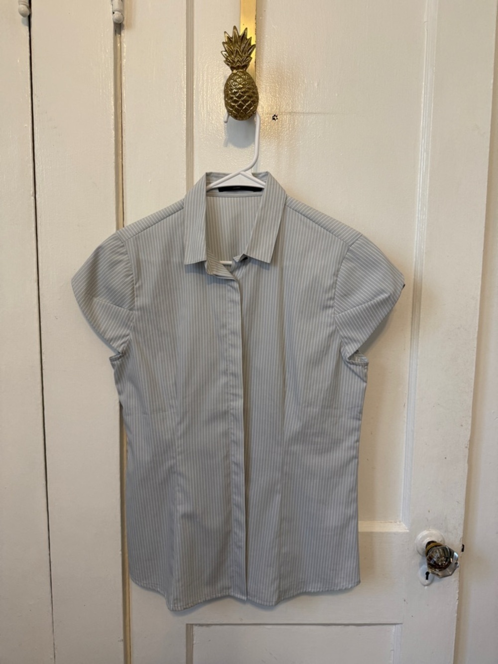 Women’s G2OOO essential Light Blue Pinstripe Dress Shirt - Classic Short Sleeve